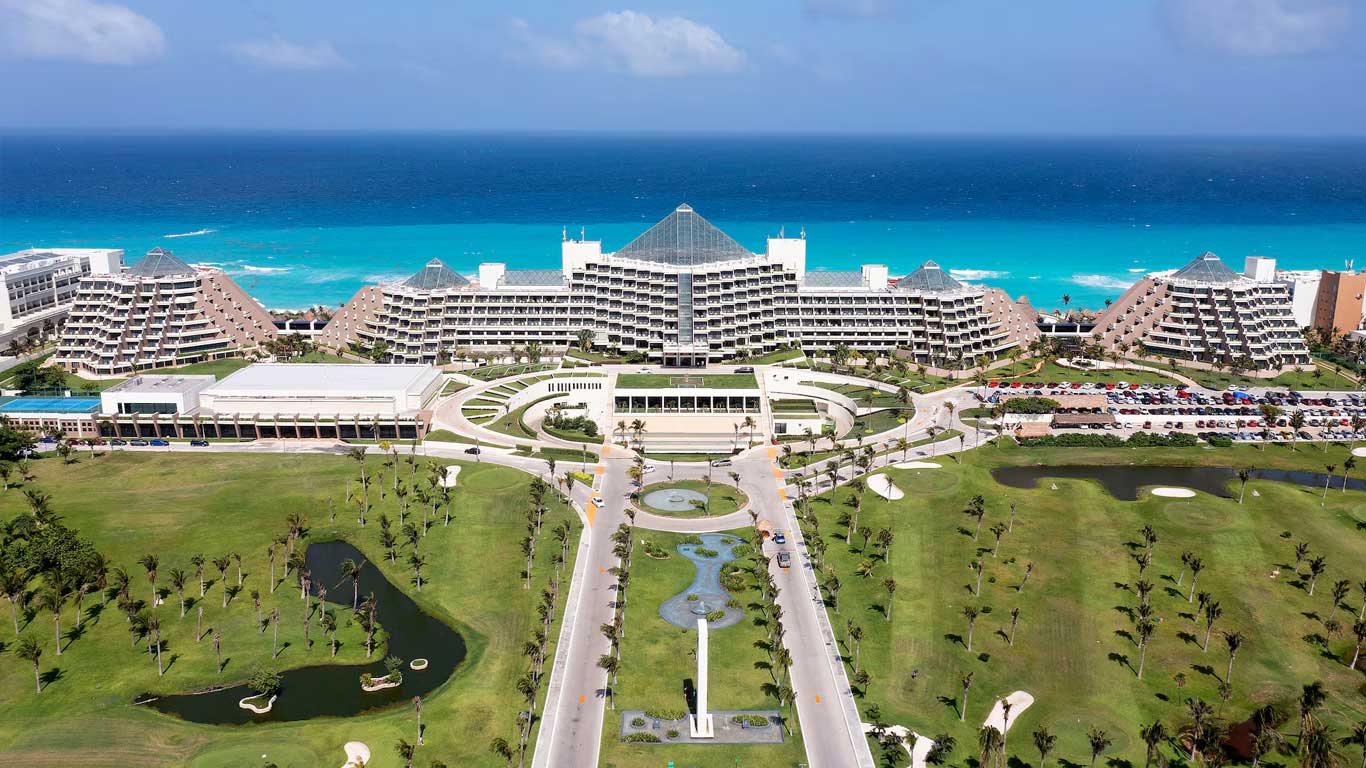 Paradisus Cancun luxury all-inclusive resort with iconic pyramid architecture and beachfront pools in Cancun Hotel Zone.