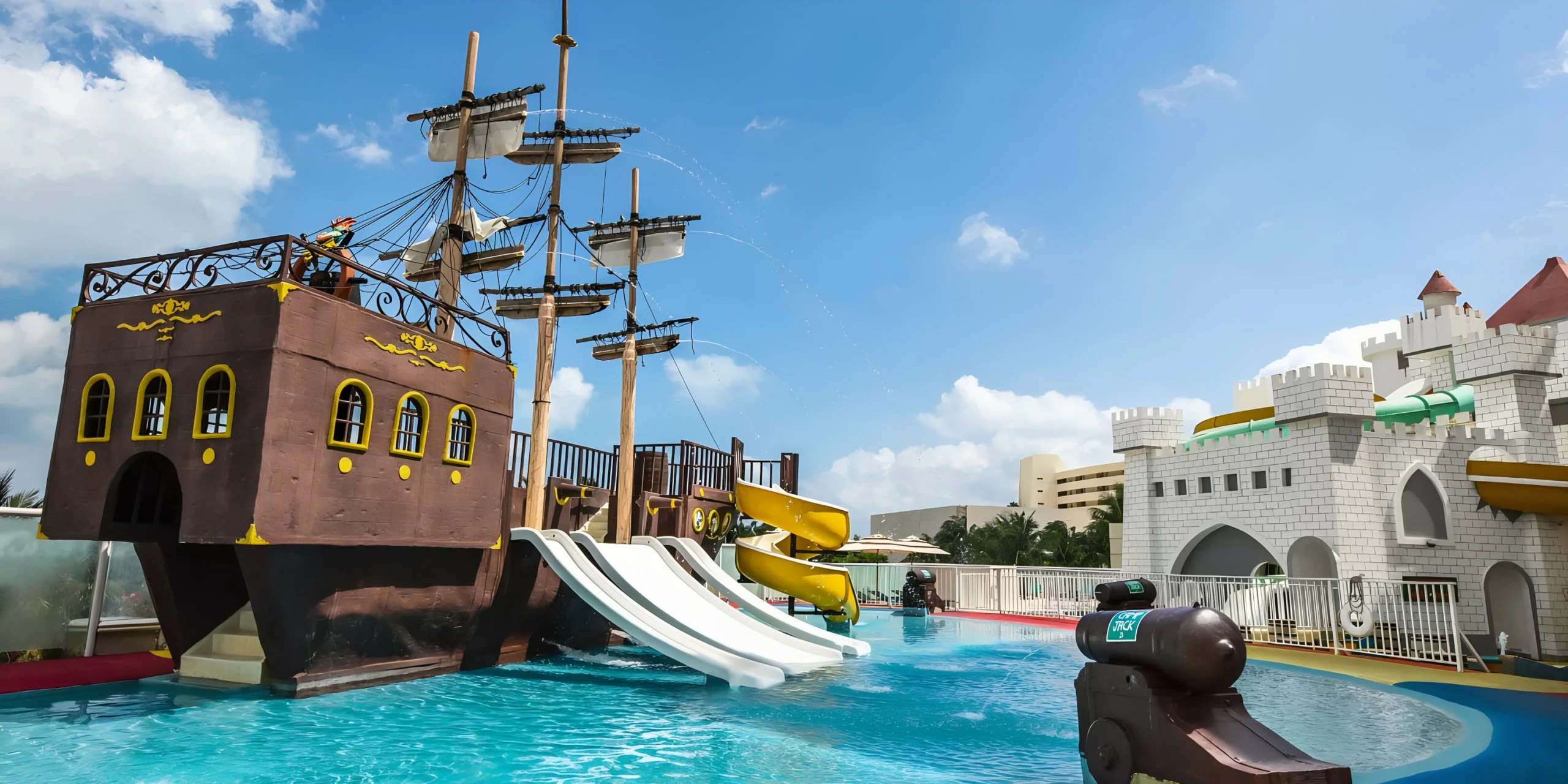 Pirate ship waterpark play area for children at Sunscape Cancun Resort & Spa in Cancun.